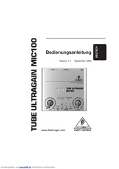 Behringer TUBE ULTRAGAIN MIC100 Bedienungsanleitung