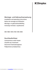 Dimplex DEE 2103 Montage- Und Gebrauchsanweisung