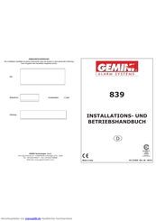 GEMINI 839 Installations- Und Betriebshandbuch