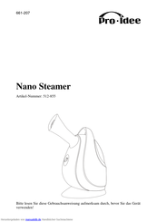 Pro-Idee Nano Steamer Gebrauchsanweisung