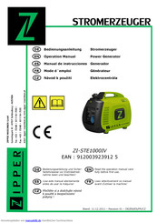 Zipper Mowers Stromerzeuger ZI-STE1000 Bedienungsanleitung