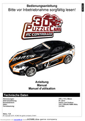 ACME PC0100-A 3D Puzzle Cars Bedienungsanleitung