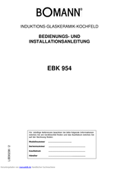 Bomann EBK 954 Bedienungs- Und Installationsanleitung