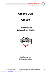 beyertone CR-200 Installations- Und Bedienungsanleitung