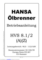 Hansa HVS 8.1/2 A Betriebsanleitung