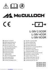 McCulloch Li 58V 2.5CGR Bedienungsanweisung