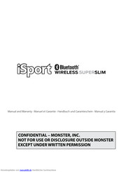 Monster iSport WIRELESS SUPERSLIM Handbuch Und Garantieschein