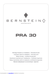 BERNSTEIN PRA 30 Wichtige Hinweise Zur Installation / Garantieurkunde