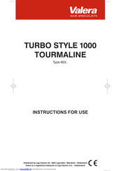 Valera TURBO STYLE 1000 TOURMALINE Type 603 Serie Originalanweisungen