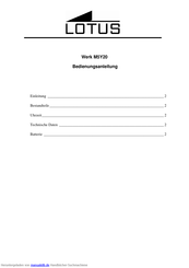 Lotus Werk M5Y20 Bedienungsanleitung
