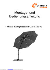 Schneider Schirme Rhodos Blacklight 300 cm Montage- Und Bedienungsanleitung