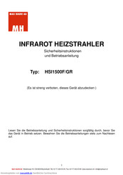 MAX HAURI HSI1500F/GR Sicherheitsinstruktionen Und Betriebsanleitung