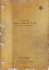 Telefunken RA 800 Beschreibung Und Bedienungsanleitung