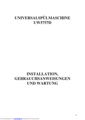 Smeg UW5757D Installation, Gebrauchsanweisungen Und Wartung