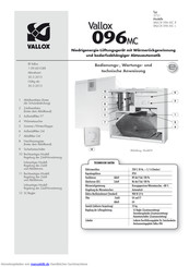 Vallox Vallox 096 MC L Bedienungs-, Wartungs- Und Technische Anweisung